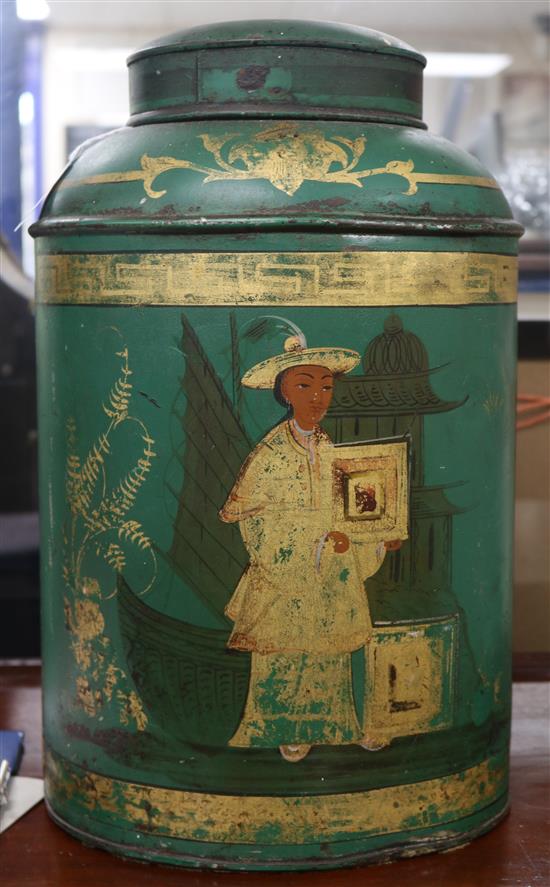 A Toleware tea caddy 43cm